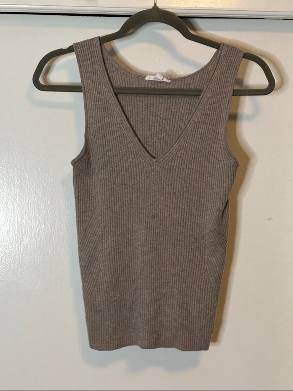 Splendid Ribbed V-Neck Tank Top - Taupe Brown